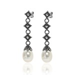 Freshwater Pearl Earrings with Marcasite